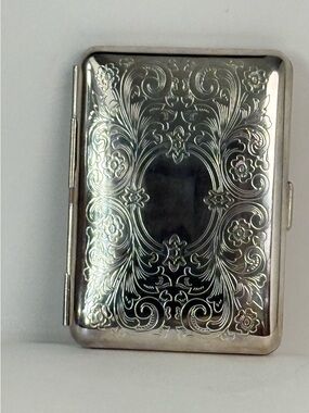 Vintage Style Etched Metal Cigarette Case Business Card Holder